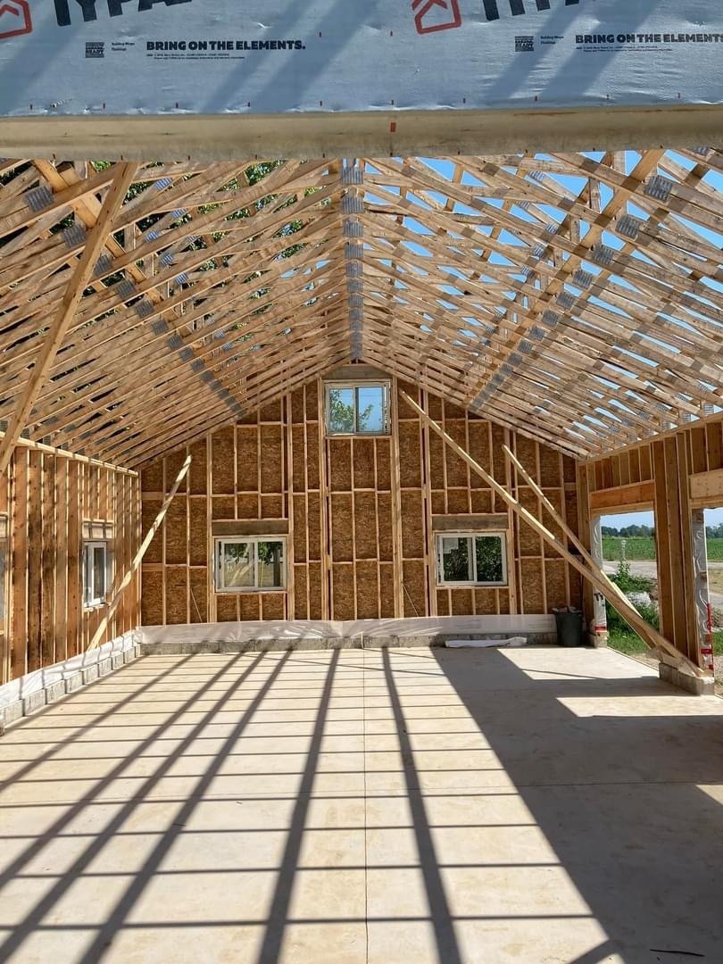 Interior cathedral ceiling framing for a custom home
