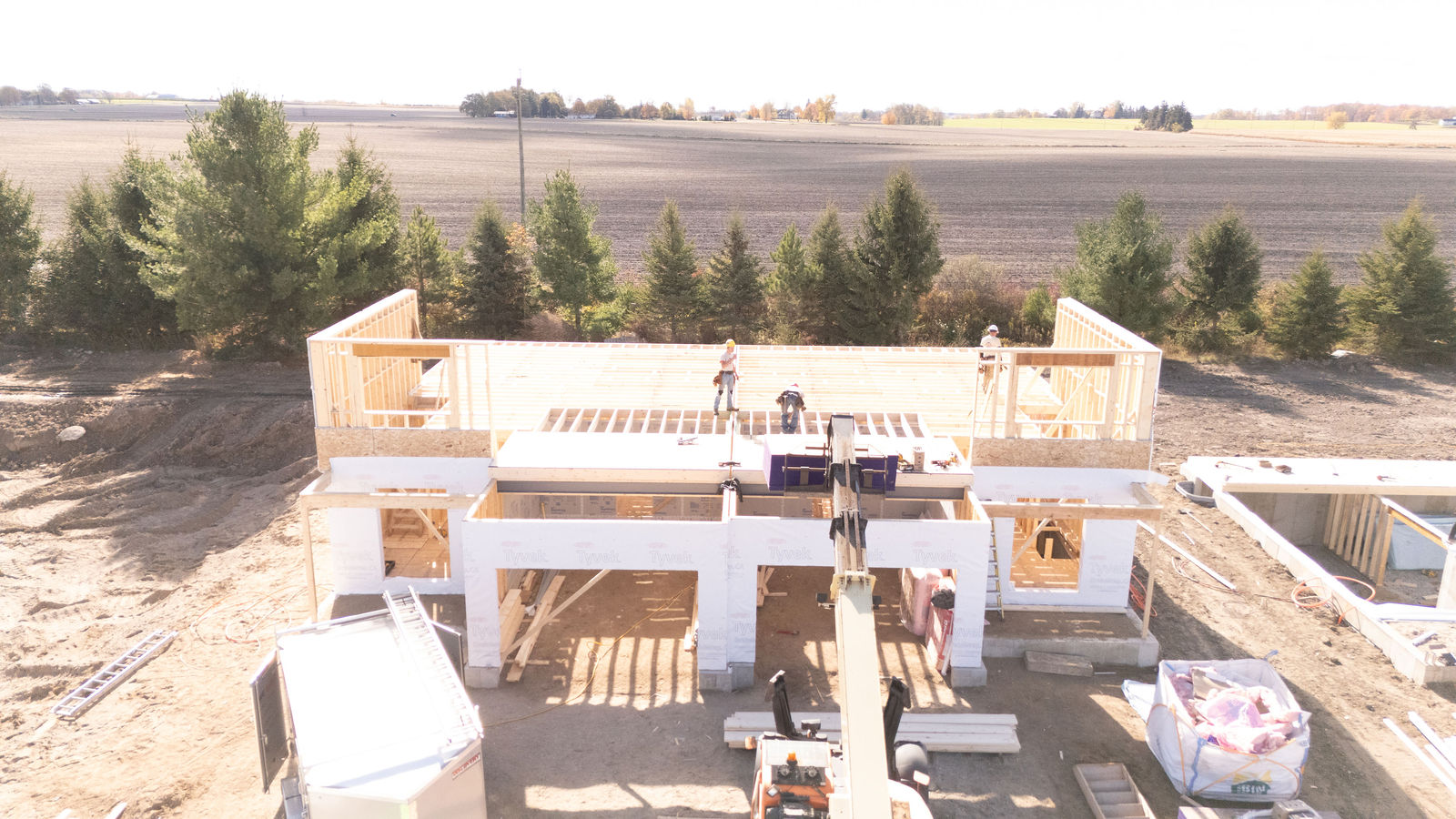 Residential framing jobsite and materials