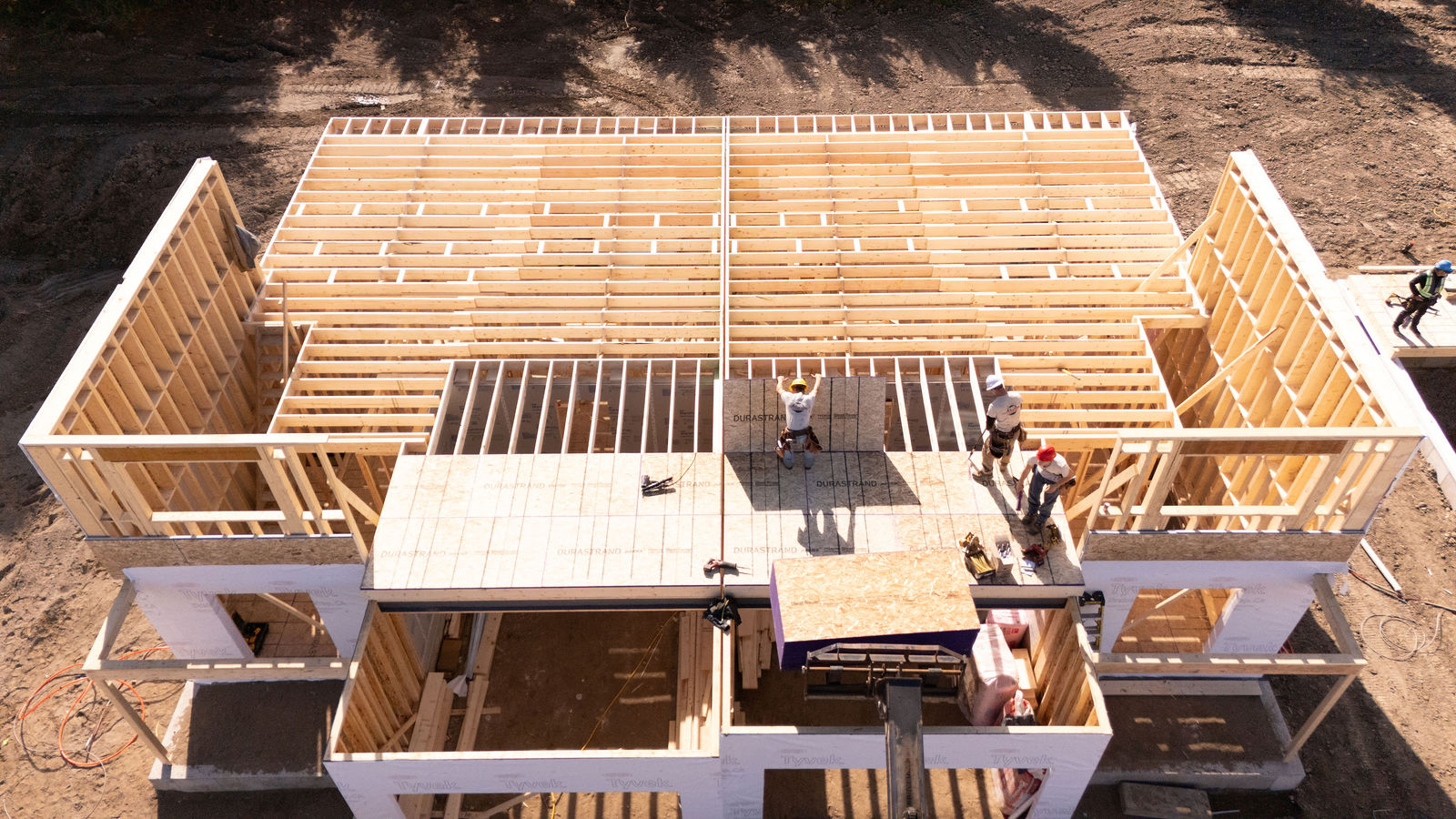 Wide residential construction jobsite view