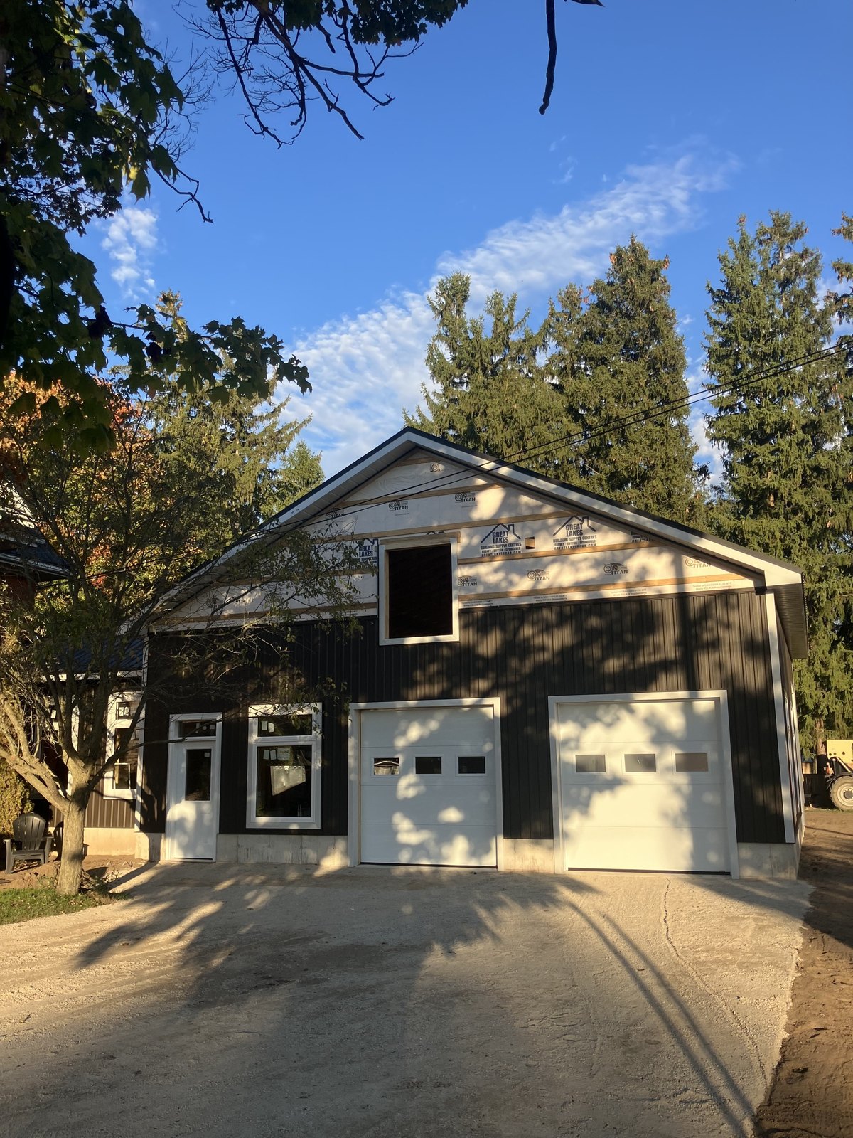 Garage and shop front exterior for planning doors, access, and layout